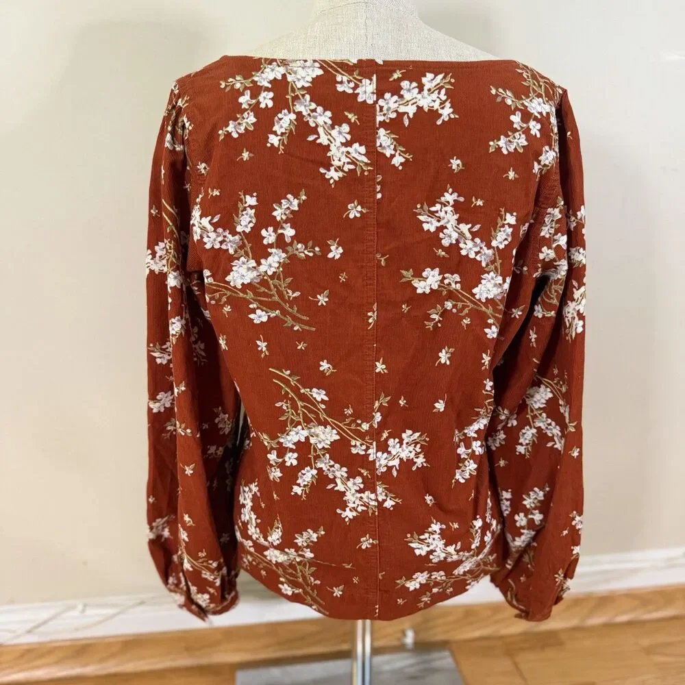 Madewell Corduroy Shirred-Sleeve Button-Front Top Farmstand Bouquet Rusty S Fall